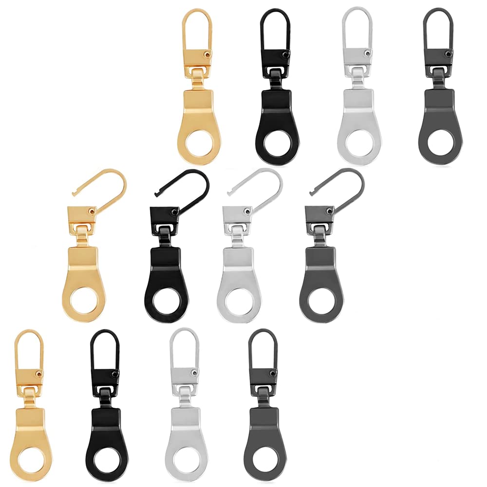 12 Pcs Zipper Pull Replacement, Detachable Zip Pulls Zipper Gripper Zip Repair Pull Tab Zipper Pull Replacement Slider Kit for Luggage Coat Boots Backpack