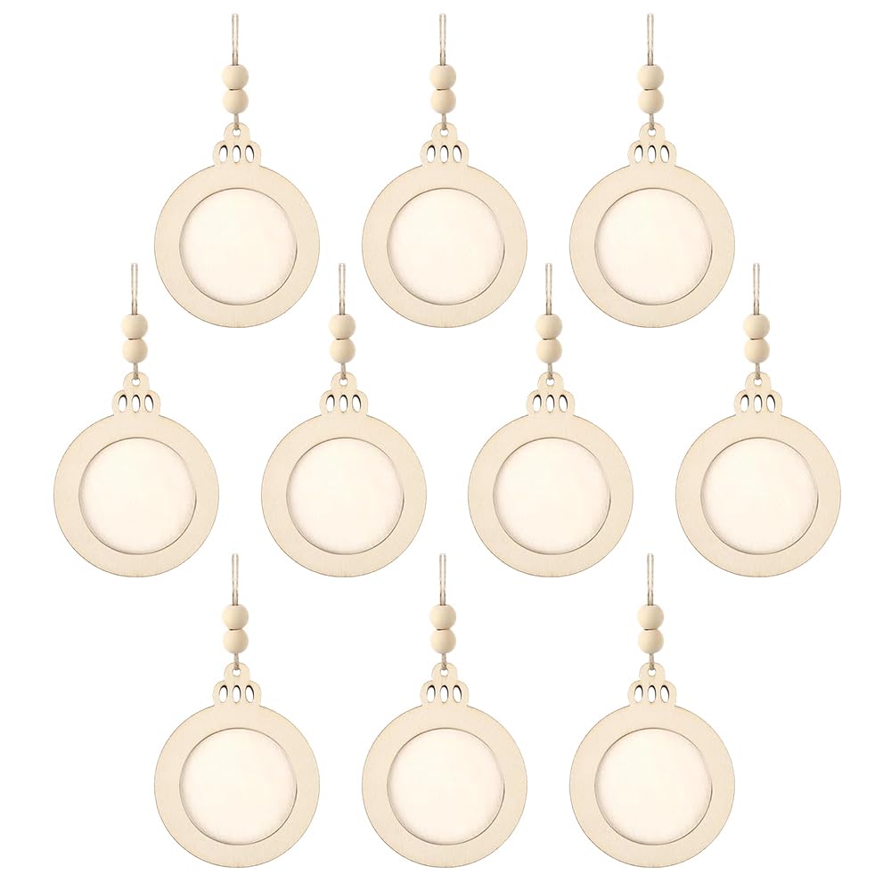 Zeiwohndc 6Pcs Unpainted Wooden Picture Display Frame Holiday Tree Hanging Ornament for Craft Christmas Tree Decoration Wooden Photo Frame Christmas Ornament