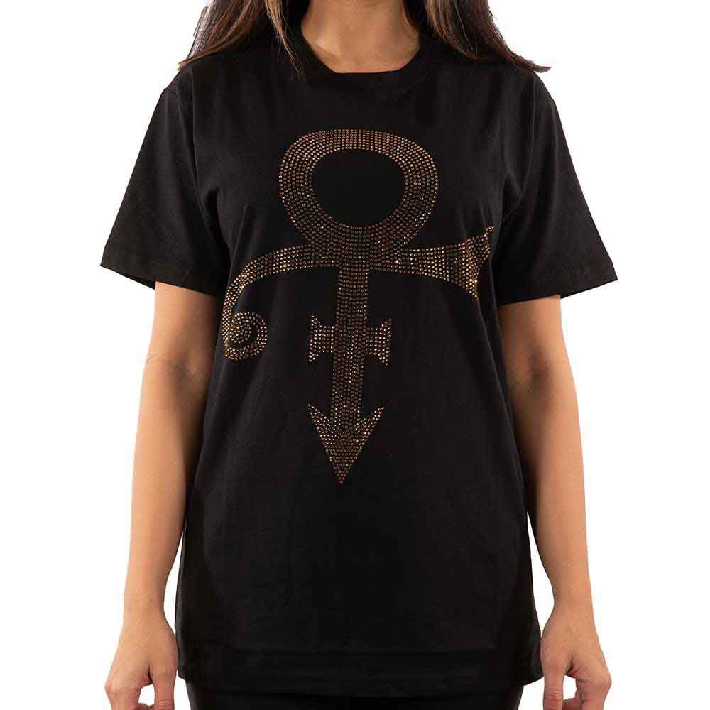 Prince T Shirt Diamante Gold Symbol Logo Official Unisex Black L