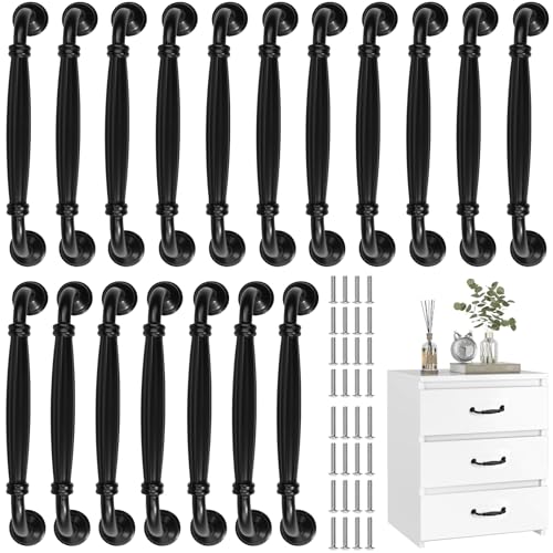 TCETCY Lot de 16 Poignées Noires pour Meubles – Aluminium – Entraxe 128 mm – 14,8×3,6 cm – Avec Vis 22 et 25 mm – Poignées de Meuble pour Cuisine, Tiroir, Placard, Armoire – Fini Mat Anti-corrosion