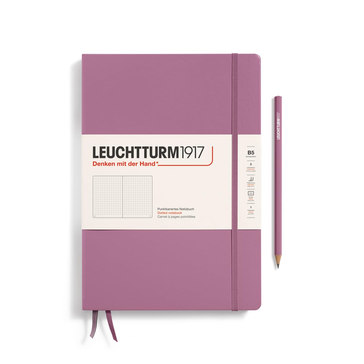 LEUCHTTURM1917 372342 Notebook Composition (B5), Hardcover, 219 Numbered Pages, Dusty Rose, Dotted
