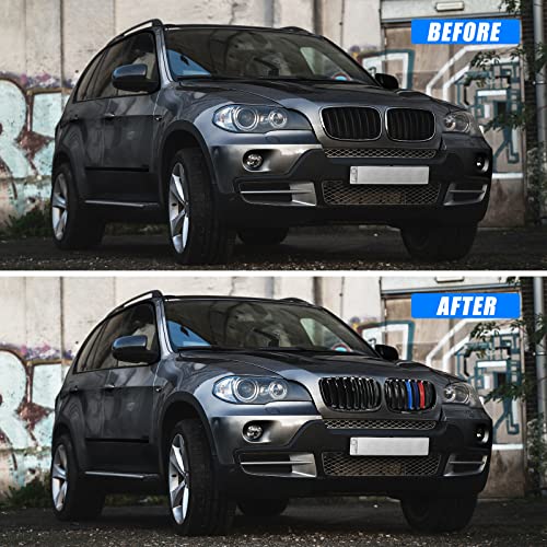 Image of KVR Color Grill Gloss Black Compatible with 2007-2014 X5 E70 X6 E71 Front Kidney Grille ABS (Single Slats)