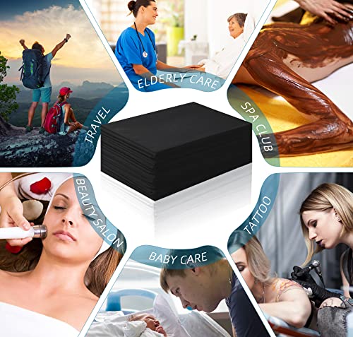 Image of Tatuo 50 Pieces 31 x 70 Inches Disposable Bed Sheets Waterproof Bed Cover Massage Table Sheet Non-woven Fabric for Spa, Lash, Beauty Salon, Waxing, Hotels(Black)