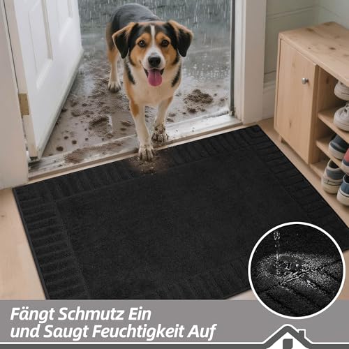 BEQHAUSE Türmatte Innen, super saugfähige Schmutzfangmatte, rutschfeste Maschinenwaschbare Fußmatte, Schmutzfänger Teppich für Hund, Eingang, Haustür, 60x90cm, Schwarz