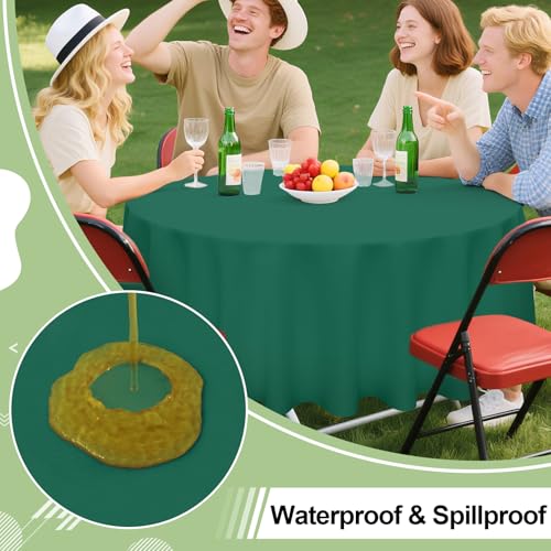 Image of misaya 8 Packs Disposable Plastic Table Cloth, 84 inch Round Waterproof Tablecloth, Leakproof & Sturdy Decorative Table Covers for Picnic, Party, Outdoor and Back to School, Christmas Green
