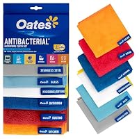 Oates Antibacterial Microfibre Cleaning Cloths | Pack of 6 | Colour Coded Household Cleaning Cloth Set | Kitchen, Bathroom, Glass, Stainless Steel, Dusting & Polishing | Machine Washable |