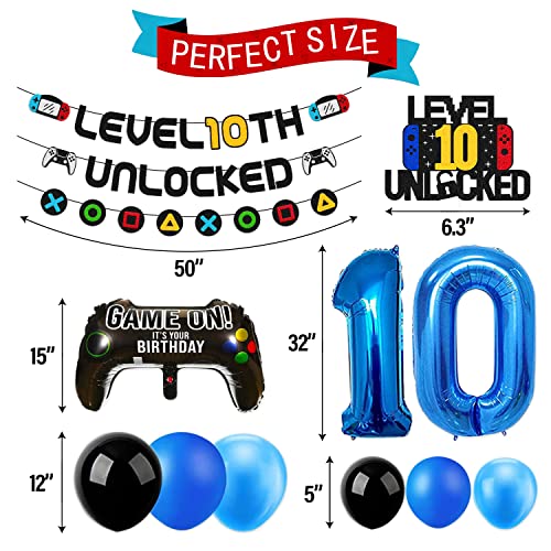 Level 10Th Unlocked Sign Banner With 10Th Cake Topper Video Game Balloons Happy 10Th Birthday Level Up Tenth Bday Party Decorations For Video Game Controller Themed Kids Boy Girl Birthday Event Celebration Set Supplies Double Sided #TOP2