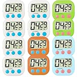 Kitchen Timer 12 Pack Small Digital Electronic Loud Alarm, Magnetic Backing, ON/OFF Switch, Minute Second Countdown, White, Green, Blue and Orange (12 pack)