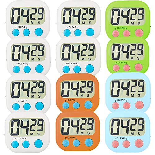 Kitchen Timer Small Digital Electronic Loud Alarm, Magnetic Backing, ON/OFF Switch, Classroom Teacher Minute Second Countdown, Office, White (12 pack)