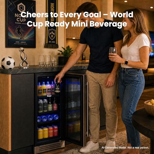 Image of Yeego Beverage Refrigerator Cooler - 15 Inch 100 Cans Mini Fridge with Glass Door, 34-54 ℉ Drink Cooler, Built-in or Freestanding for Wine Beer Soda Bar Office Home Dorm