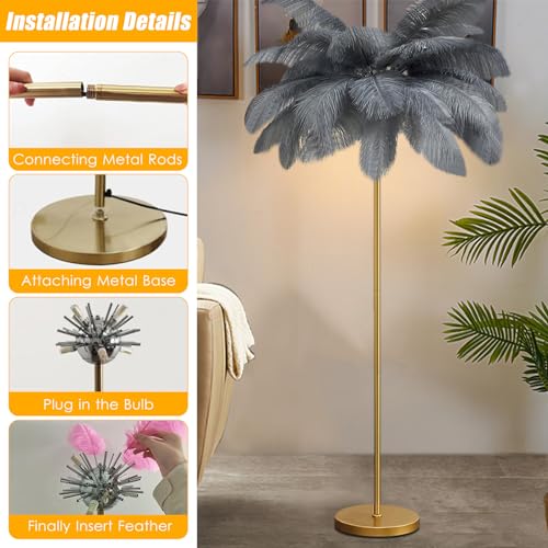 Lampadaire en plumes d'autruche avec ampoule LED à intensité variable - 4