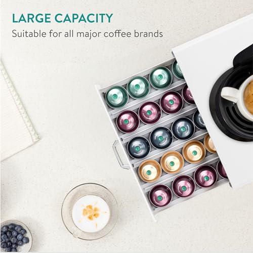 Navaris Coffee Pod Holder Drawer - 50 Capsule Storage Organizer Tray Counter Container - Fits Standard Sizes of Pods and Capsules - 1 Drawer Design - White by NAVARIS - Image 3