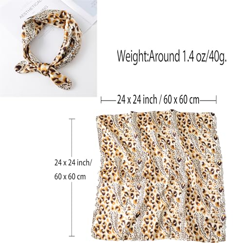 Women's Square Silk Like Head-Scarf - 25” Leopard Print Satin-Headscarf Retro-Boho Feeling Hair Scarf Bandana for Women2