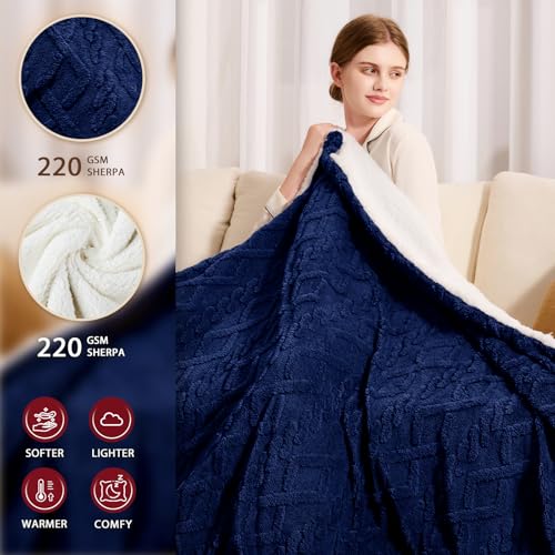 JKMAX Heated Electric Blanket Twin Size-62"x84" Heating Blanket with 10 Heating Levels & 5 Time Settings Over-Heat Protection,Winter Warmer for Adults with ETL Certification(Navy Blue)