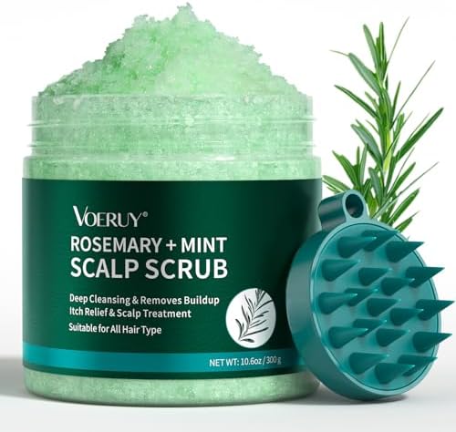Scalp Scrub, Rosemary Scalp Exfoliator Scrub Shampoo, 2-in-1 Scalp Treatment with Mint Oil, Hair Treatment to Clarify and Remove Build Up with Silicone Scalp Massager, 10.6oz/300g