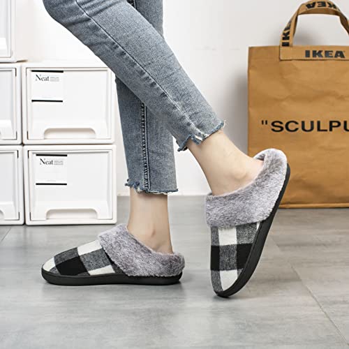 House Slippers for Women Indoor and Outdoor Memory Foam Fuzzy Slippers Bedroom Buffalo plaid Slip-on Shoes Christmas Gift3