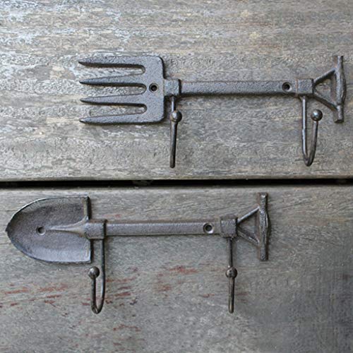 WRZH Garden Iron Tools Farmhouse Double Hook Shovel Iron Rake Courtyard Home Decoration