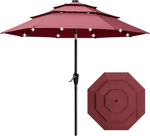 ABCCANOPY 3-Tiers 11FT Solar Patio Umbrella, Outdoor Umbrella with 32 LED Lights