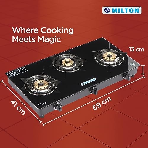 MILTON Premium Pro Toughened Glass Top Gas Stove 3 Burners I Auto