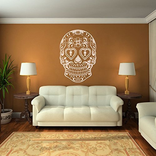 Vinyl Sugar Skull Wall Decal Skull Wall Sticker Mexican Wall Decor Wall Graphic Wall Mural Home Art Decor Large,White) by DigTour WallArt