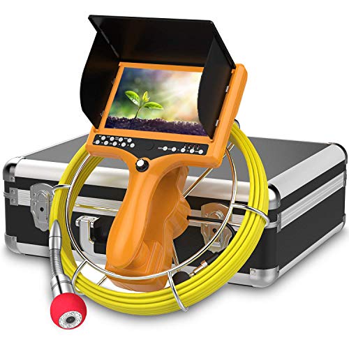 Sewer Camera with Distance Counter and DVR, Pipe Inspection Camera Video System IP68 Waterproof Plumbing Snake Drain Sewer Cam Drain Duct Pipe Camera 7 TFT Monitor 30M 100ft(8GB SD Card Include)