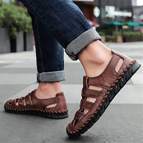 Men Sandals Casual Beach Shoes Men Leather Sandals Fashion Men's Sandals(Dark Brown,11code)2