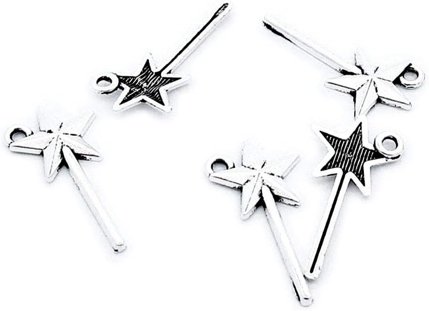 Antique Silver Plated Jewelry Making Charms Findings Crafting Suppliers O3MO1 Star Stick Magic Wand