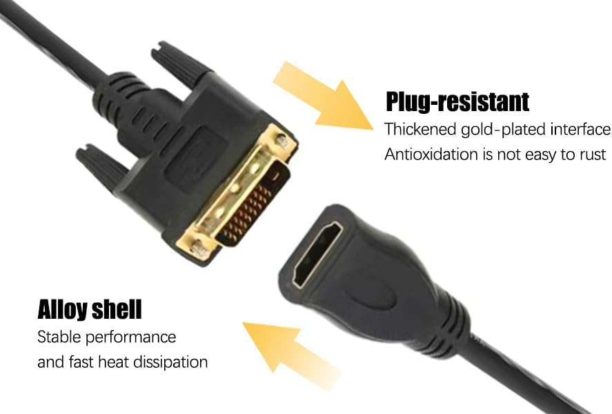 Replacement 1080P DVI to HDMI Converter, bidirectional HDMI Female to DVI-D (24+1) Male Adapter (Black)