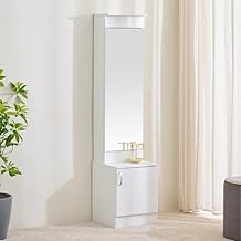 Modern White Dressing Table with Full-Length Mirror & Storage Cabinet | Compact Vanity Unit for Bedroom | Sleek Finish | Makeup Organizer for Small Spaces