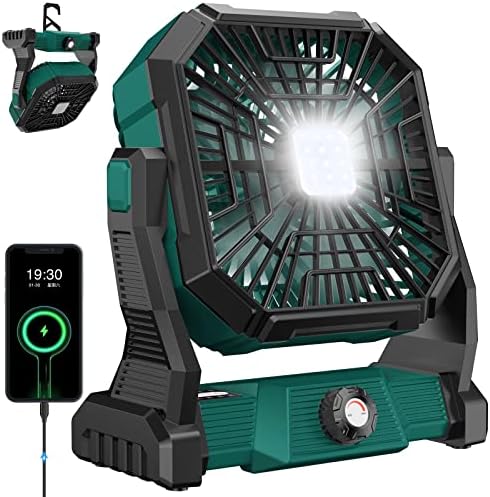 Camping Fan with LED Lantern, 15000mAh Rechargeable Battery Powered Outdoor Tent Fan (Fan C)