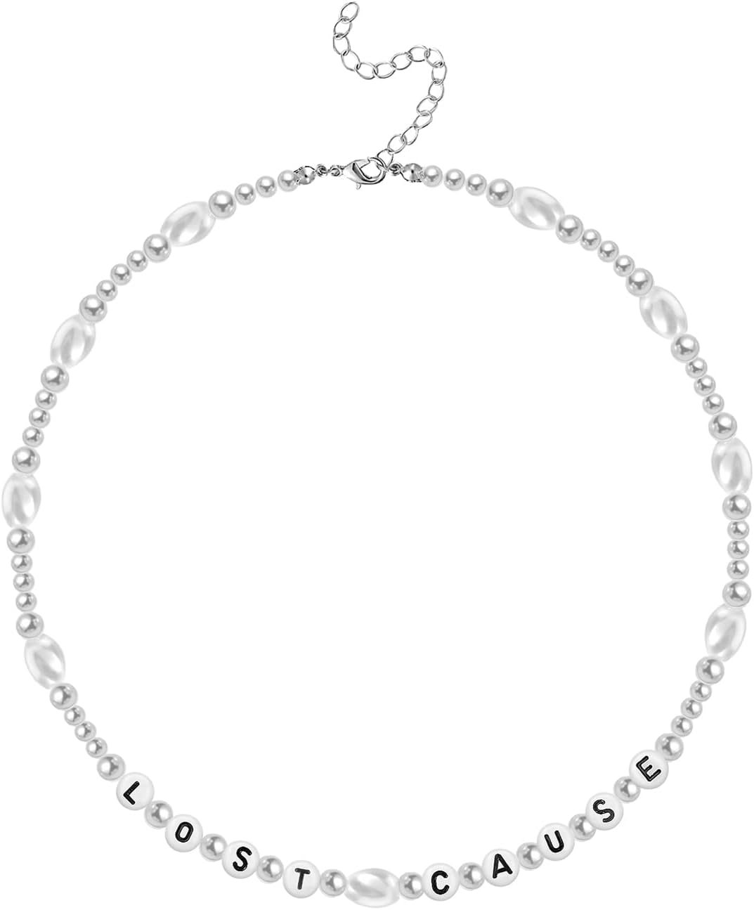 IDesign Billie Whisper Girl Necklace Lost Cause Necklace Billie singer Eilish Inspired Happier Than Ever Lost Cause Adjustable Pearl Beaded Choker Necklace Fans Gifts For Women Men, Resin, resin