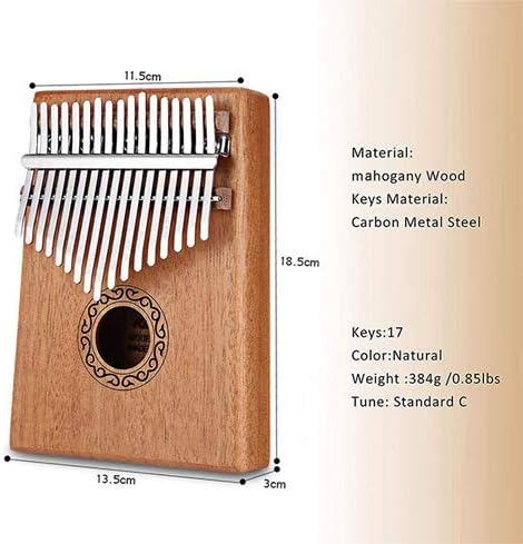 Dripex Kalimba 17 Keys Thumb Piano with Study Instruction and Tune Hammer, Finger Marimba Instrument for Music Lover Beginners(Mahogany) (17 keys)