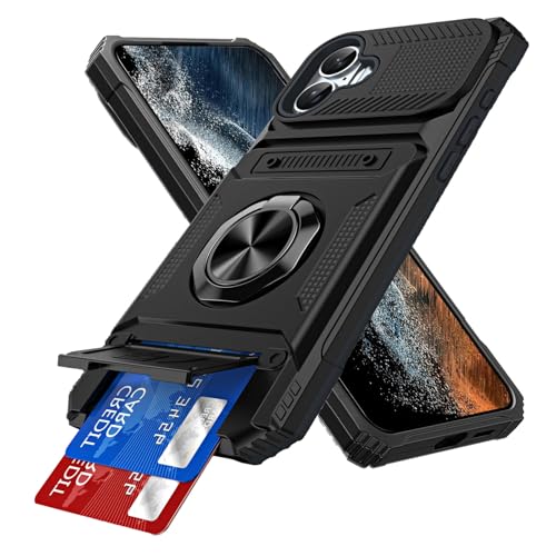 Coque antichoc iPhone 16 qualité militaire avec rangement 2 cartes et anneau noir