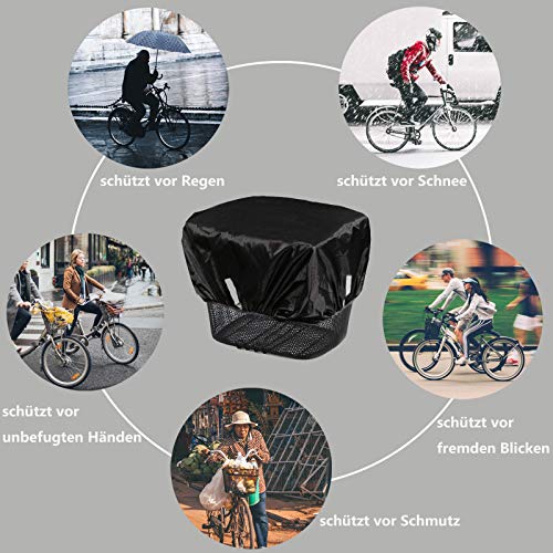 Frelaxy Fahrrad Korbabdeckung wasserdicht mit Reflektorstreifen, Regenschutz Fahrradkorb für vorne, Regenabdeckung für Korb hinten, Einheitsgröße für alle Körbe bis Größe 45x45cm