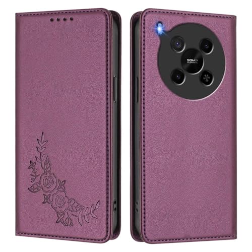 Étui portefeuille ZTE Blade A73 5G à fermeture magnétique motif fleurs