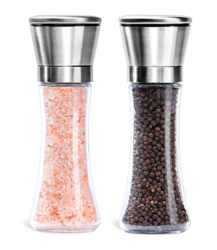 ESKONI Salt and Pepper Grinder - Set of 2 Premium Brushed Stainless Steel Salt & Pepper Shaker and Salt Mill Kitchen Gadget - 6 Oz Spice Grinder Rotor 5 Grade Adjustable Ceramic by La Maison