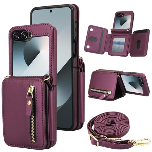 Coque cordon Samsung Z Flip 6 en cuir portefeuille pour vos sorties en ville