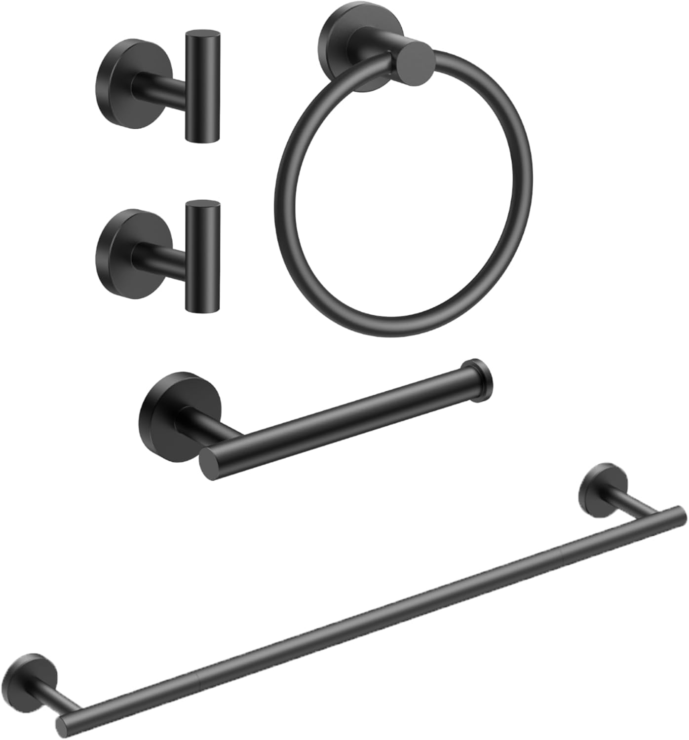 FORIOUS 5 Piece Black Bathroom Accessories, SUS304 Stainless Steel Toilet Paper Holder and Hand Towel Holder Set, Wall Mounted Bathroom Hardware Set with Towel Ring Hooks Bar