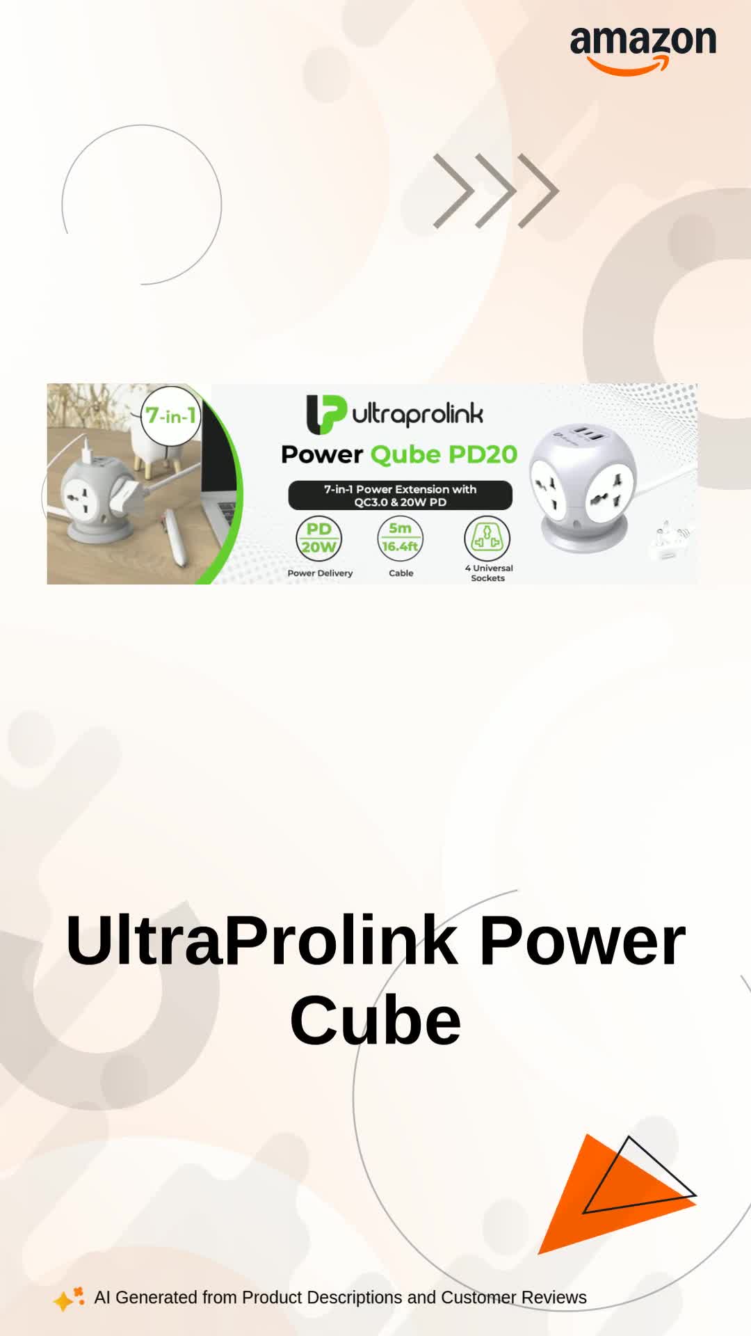 わど UltraProlink 7 in 1 Cube Extension Board Power Strip Multi-Ports