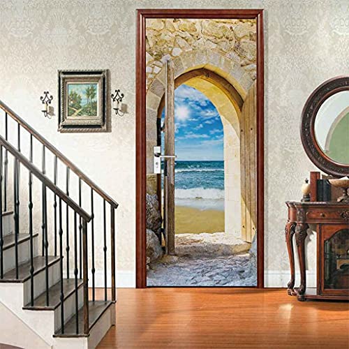 Adesivo Murale Per Porta Murale Per Porta 3D Porta Ad Arco In Legno Con Vista Mare 77 X 200 Cm Adesivi Per Porte Murales Per Pareti Interne Carta Da Parati Artistica Per Poster Decalcomanie Per Porte