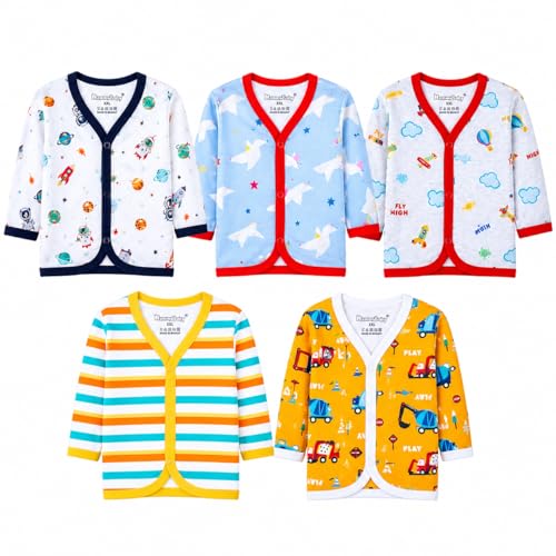 Image of NammaBaby Unisex Kid Cotton Slim Fit 100% Hoisery Button Jabla | Multicolor Jhabla | Assorted Pack of 5 | Summerwear Jhabla | Sleeveless Vest | Baby Products (New Born) (Set of 5)