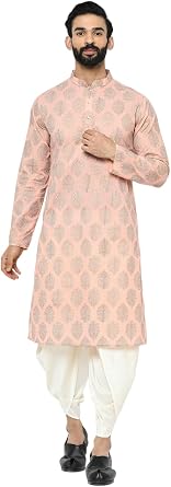 KISAH Mens Kurta Set - Printed Silk Blend - Traditional Indian Ethnic Wear for Men - Ideal for Weddings and Festivals