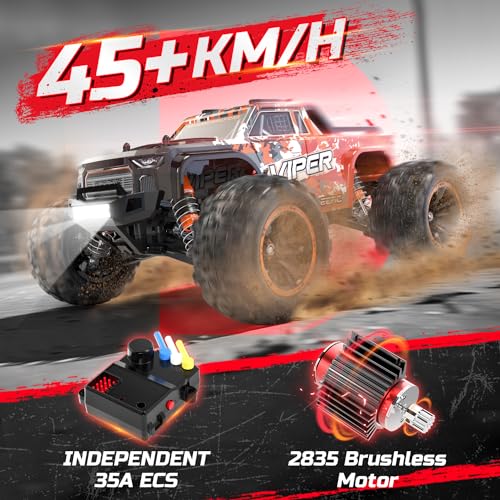 DEERC H16R Brushless Fast RC Cars,1:16 52KM/H High Speed Remote Control Car,4X4 RTR All Terrains RC Monster Truck,Waterproof Off-Road Hobby Electric Vehicle Car Gift for Adults Boys,2 Li-ion Batteries - Image 2