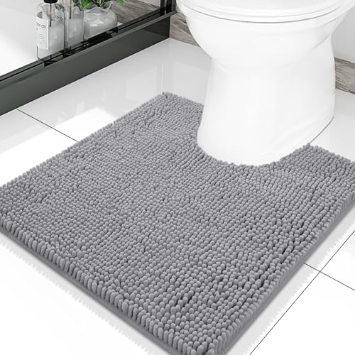 Smiry Luxury Chenille Toilet Rugs U-Shaped 20x20, Soft Absorbent Non-Slip Contour Bathroom Rugs for Toilet, Machine Washable Contoured Bath Mats, Grey