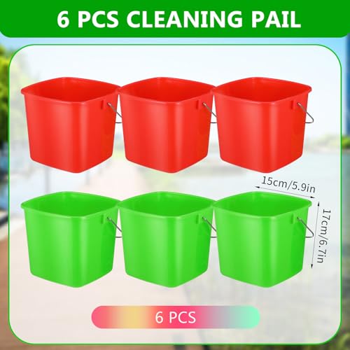 Image of 6 Pcs 3 Quart Cleaning Bucket Small Square Bucket Detergent Pail for Home Commercial Restaurant Kitchen Office School (Green, Red)