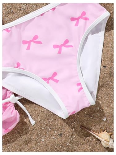 Image of MakeMeChic Girl's 3 Piece Bikini Set Bow Swimsuit Spaghetti Strap Cute Bathing Suit with Ruched Cover Up Skirt Pink A 10Y