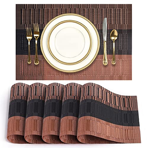 Juego de 6 manteles Individuales limpiables - PVC Resistente al Calor, manteles Individuales limpiables para Cocina, hogar, Restaurante, Hotel (Negro y Gris) Cover