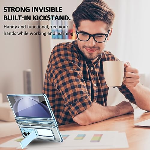 Coque Galaxy Z Fold 5 transparente avec support bleu pour le bureau - 3