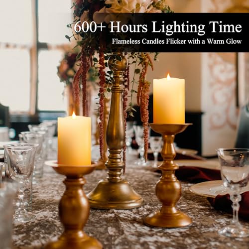 Image of 3x4 Flickering Flameless Candles Set of 3,Real Wax Pillar LED Candles,with Timer,4 inch Flameless Candles with Remote,for Party Wedding Holiday Home Decor,Ivory