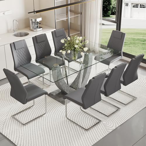 JEARGE Glass Dining Table Set for 8, 9 PCS Kitchen